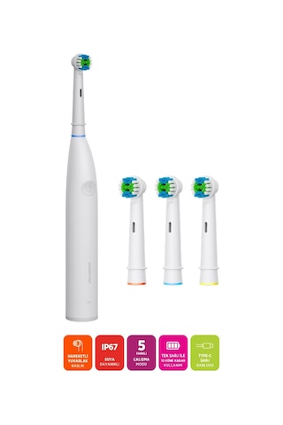 Polosmart Psc81 Şarjlı 5 Modlu Ip67 Suya Dayanıklı Diş Fırçası Beyaz Şarjlı