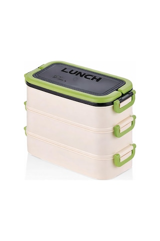 3 Katlı Taşınabilir Yemek Kabı, Lunch Box, Diyet Beslenme Kutusu, Çatal Kaşık Dahil, Bpa İçermez 19 X 16,5 X 11,5 Cm Yeşil Bakır