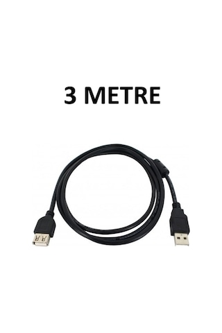 3 Metre Usb 2.0 Uzatma Kablosu Erkek Dişi - Ferrit Filtreli Siyah