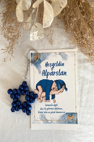 30 Adet Lacivert Bebek Konsept Kartlı Anahtarlık - Bebek Hediye