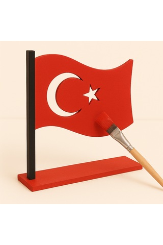 Boyanabilir Türk Bayrağı Standlı Ahşap Oyuncak Etkinlik Aktivite 10 Ad