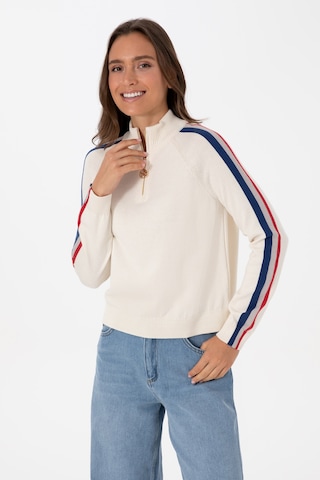 U.S. Polo Assn. Kadın Krem V Yaka Fermuarlı Kazak 50314691-VR071