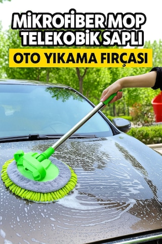 Nobera Teleskopik Mikrofiber Oto Yıkama Mop Araba Yıkama Fırçası +1 Yedek Bez