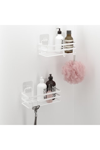 Teknotel Banyo Düzenleyici Şampuanlık Banyo Duş Rafı 2 Adet Banyo Rafı Beyaz St281h
