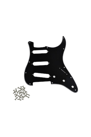 Stratocaster St Kasa Elektro Gitar Pickguard 3 Katmanlı 11 Delikli Düz Siyah