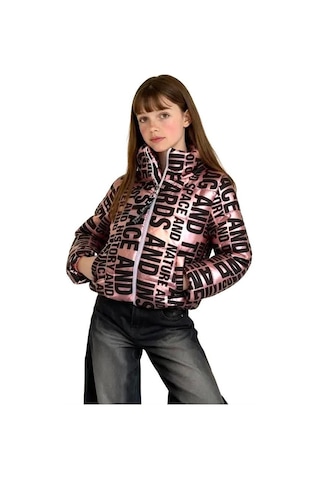 Veraura Lifestyle Kız Çocuk Pembe Parlak Yazılı Şişme Mont