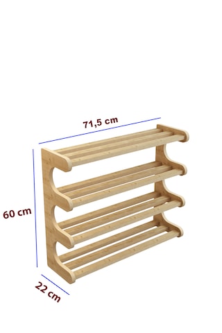 Selvi- Safir Meşe -4 Raflı Ahşap Ayakkabılık -çok Amaçlı Dekoratif Raf, Organizer Safirmeşe