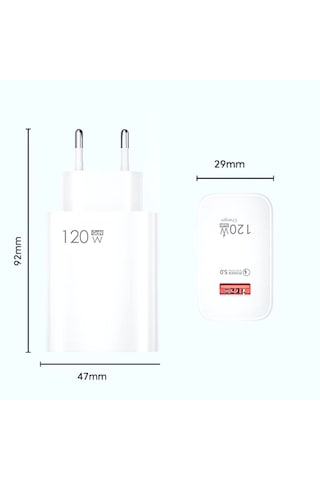 120w Usb Hızlı Type C Uçlu Kablolu Şarj Aleti Standart