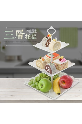 Wezone 3 Katlı Pasta Rafı, Ev Parti Tatlı Tepsisi, Mutfak Meyve Sepeti, Dayanıklı Malzeme, Beyaz Tabak Altın Çubuk, Ev Kullanıma Ideal DiğER