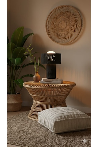 Makrome Siyah Rafya Abajur Modern Tasarım Dekoratif Masa Lambası Aydınlatma Glop Cam Abajur Siyah - Siyah