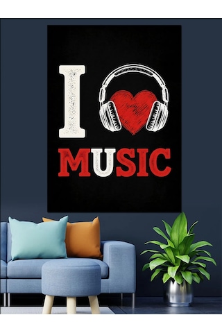Ahşap Tablo Müzik Sever Kalp Kulaklık Logosu