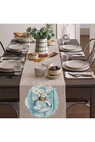 Papatyalar Runner, Runer, Masa Örtüsü, Sofranıza Zarafet Katın Runner, Masa Örtüsü Krem