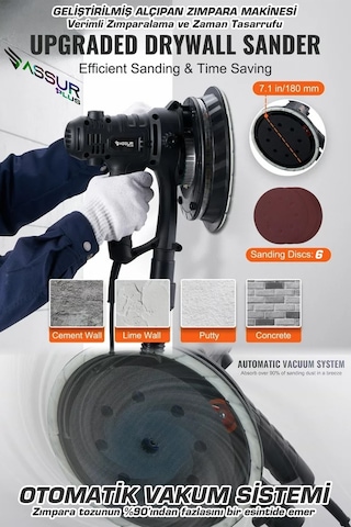 Assur ASR418-02-52 850 W Ledli Toz Emmeli Zımpara Makinesi Sarı
