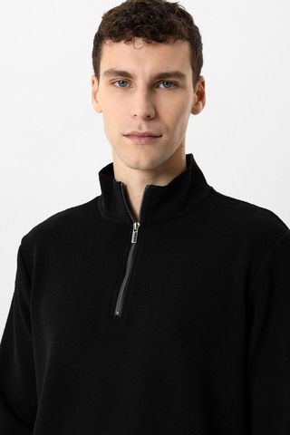 Backandbond Siyah Regular Fit Dik Yaka Yarım Fermuarlı Sweatshirt