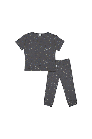 Antebies Organik Antrasit Puantiyeli Gece Işıkları Desenli Beli Lastikli Kısa Kollu Erkek Çocuk Pijama Takımı Gri