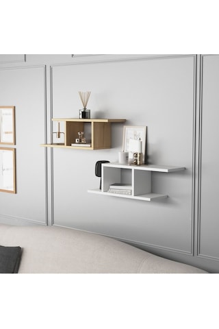 Deren Plus Duvar Rafı Beyaz Meşe