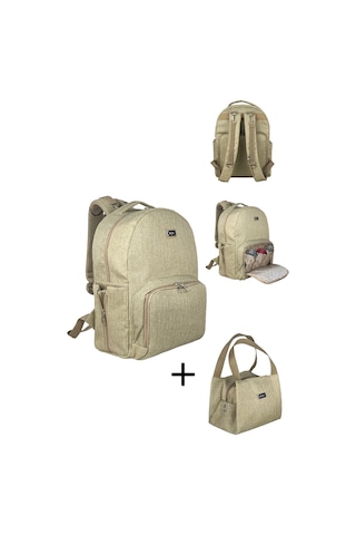 Duo Backpack For Mothers Anne Bebek Bakım Sırt Çantası Bej