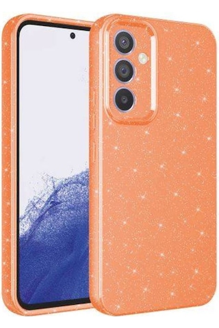 Samsung Uyumlu Galaxy A14 Kılıf Kamera Korumalı Simli Lüks Zore Koton Kapak Turuncu