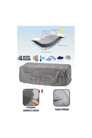 Gri Bahçe Mobilya Koruma Örtüsü Branda 300x160x80 Cm - Santimetre, Su Geçirmez, Güneşten Korur Gri