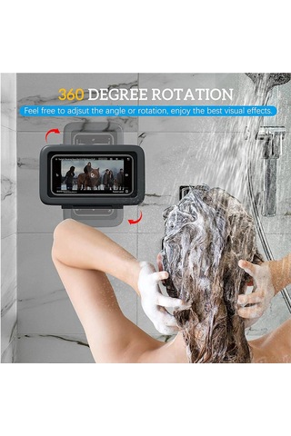Neevoyu Duvar Montajlı 360 Döner Su Geçirmez Telefon Tutucu - Duş, Mutfak İçin El-işsiz Kullanım, Siyah Siyah
