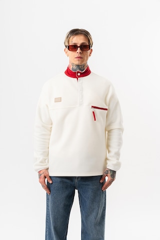 Respire Erkek Düğme Detaylı Oversize Polar Sweatshirt Ekru