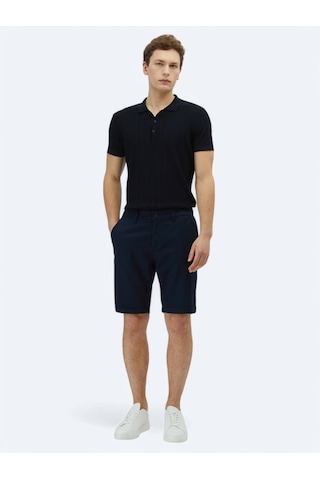 Lacivert Düz Dokuma Slim Fit Casual Pamuk Karışımlı Bermuda Lacivert