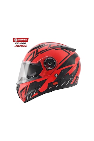 Scoyco FF-868 Azrael Güneş Vizörlü Çene Açılır Kask Kırmızı - Siyah