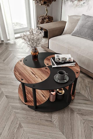 Yin Yang Unıty Serenıty Orta Sehpa 4 Lü Siyah Ceviz 70 Cm