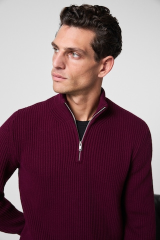 BERNARDO Erkek Yarım Fermuarlı Dik Yaka Triko Bordo Kazak