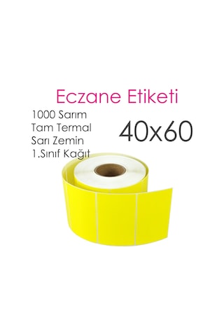 Elit Barkod Etiketi 40X60 Termal Sarı 1000'li Eczane Ilaç Tarif