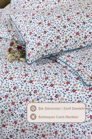 Elart Aria Nevresim Takımı Çift Kişilik Lastikli Çarşaf %100 Pamuk Ranforce Dantelli 200x220 Cm Kırmızı Kırmızı
