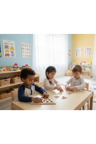 Montessori Eğitici Geometrik Puzzle Oyunu - El Yapımı Yapboz Puzzle Seti Gri Üçgen
