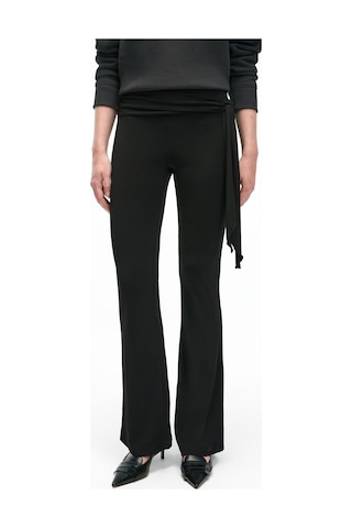 Grımelange AYSHUR Kadın Esnek Kumaşlı Kemer Detaylı Geniş Paçalı Slim Fit Siyah Pantolon