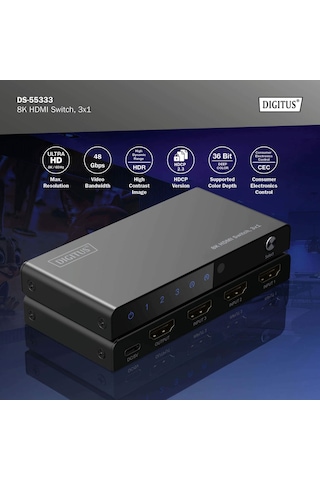 Dıgıtus 8k Hdmı Switch, 3x1 3x1 Hdmı Switch, 8k/60hz 4:4:4 , Hdr, Hdcp 2.3