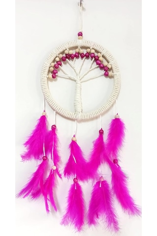 Fuşya Kuş Tüylü Hayat Ağacı Dream Catcher Duvar Süsü Standart