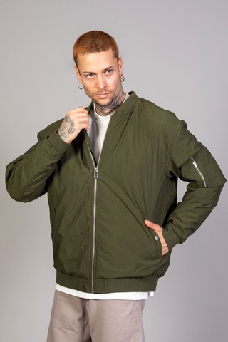 Haki Regular Fit /krinkıl Kumaş İçi Kapitone Pilot Erkek Ceke... Indıgo