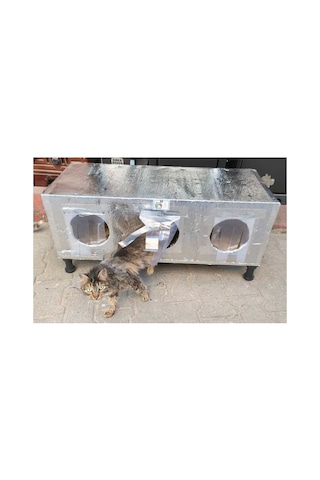 Kedi Evi Kedi Yuvası Kedi Barınağı %100 Su Soğuk Ve Kar Karumalı Ayaklı 3 Bölmeli 90x40x36cm