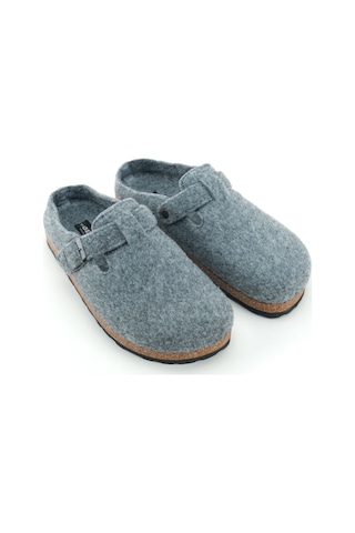 Gezer Erkek Kışlık Keçe Mantar Taban Tek Toka Ayarlanabilir Rahat Taban Ev Bahçe Terlik Gri