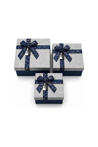 Ers 3pcs D.dörtgen Çizgili Mix Renkli Karton Hediye Kutusu Kurdelalı 22.5x15.5-20.5x13.5-18.5x11.5cm