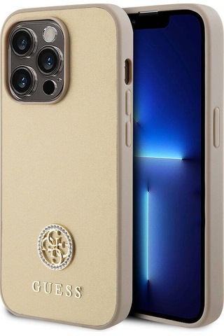 Apple Uyumlu iPhone 15 Pro Max Kılıf Guess Lisanslı Deri 4g Metal Logo Strass Kapak Siyah