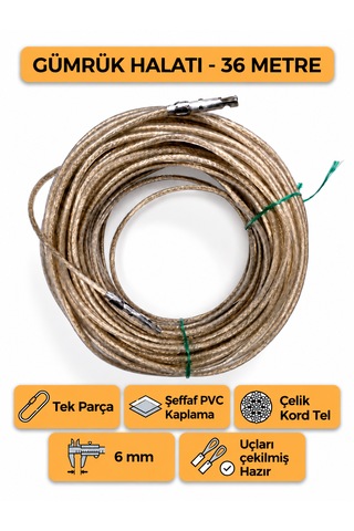 Tır Dorse Kamyon Konteyner Gümrük Halatı Galvanizli Çelik Tel 36 Metre 6mm