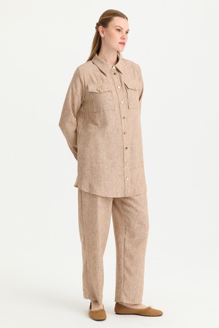 Esswaap Çift Cep Detaylı Pantolonlu Takım Camel Camel
