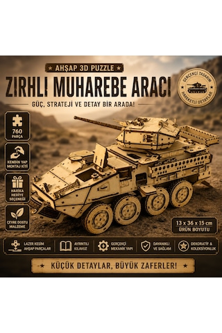 Zırhlı Muharebe Aracı Ahşap Maket Seti Dıy 3d Puzzle M1296 Tank Koleksiyoner Modeli 760 Parça