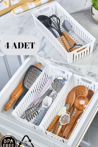 4'lü Beyaz Set Modüler Kaşıklık Ve Kepçelik Çekmece Içi Düzenleyici Mutfak Organizer Beyaz