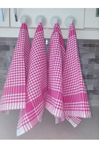 Pamuklu Fuşya Renkli Pöti Kareli 4'lü Kurulama Bezi,peçete