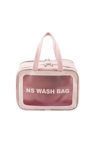 Şeffaf Çift Bölmeli Seyahat Makyaj Organizeri Kozmetik Çantası - Açık Pembe Xl