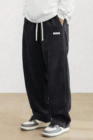 Genius Store Genıus Erkek Pantolon Fitilli Kadife Bol Paça Oversize Pantolon Siyah