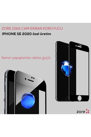 Apple Uyumlu   iPhone Se 2020 Zore Dias Cam Ekran Koruyucu Siyah