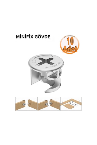 İmt Aksesuar Minifix Gövde 15x13mm Mobilya Dolap Birleştirme Bağlantı Vidası - 10 Adet Metalik