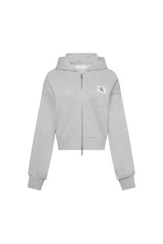 Calvin Klein Kadın French Terry Fermuarlı Kapüşonlu Sweatshirt - Gri Melanj-8429 Bc06 Grey Heather